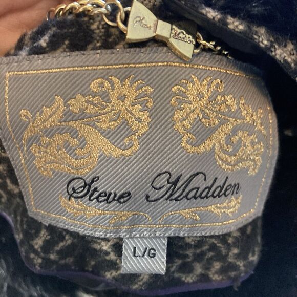 Steve Madden Coat Womens Large Tapestry Mid Length Black Wool Blend‎ - Picture 8 of 11